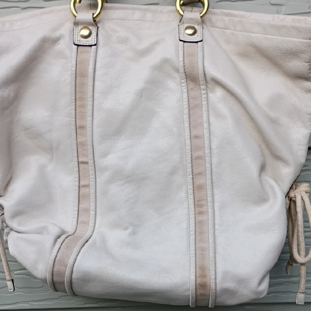 Coach Poppy White Leather Bag Tote 1456 Double Straps Gold Poppy Logo - Picture 10 of 17